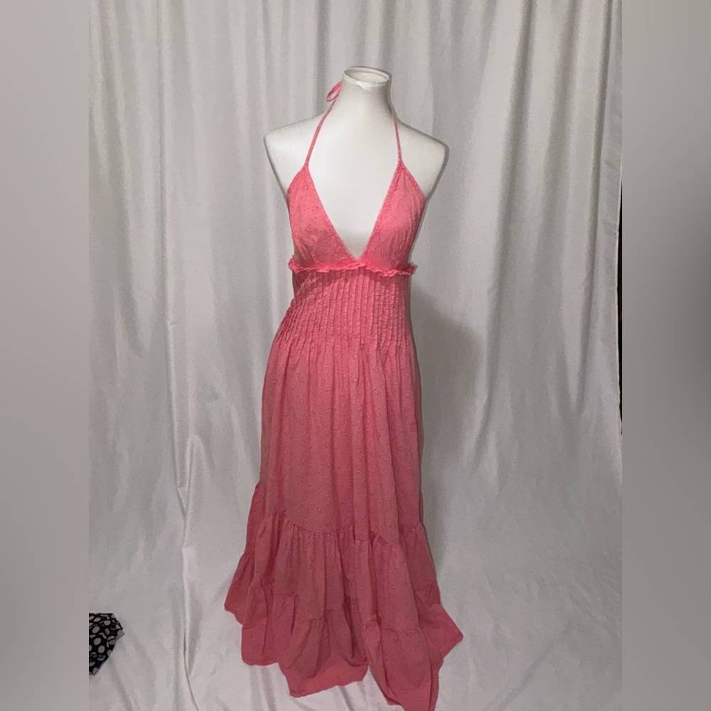 Free People Pink Halter Ruffle Maxi Dress